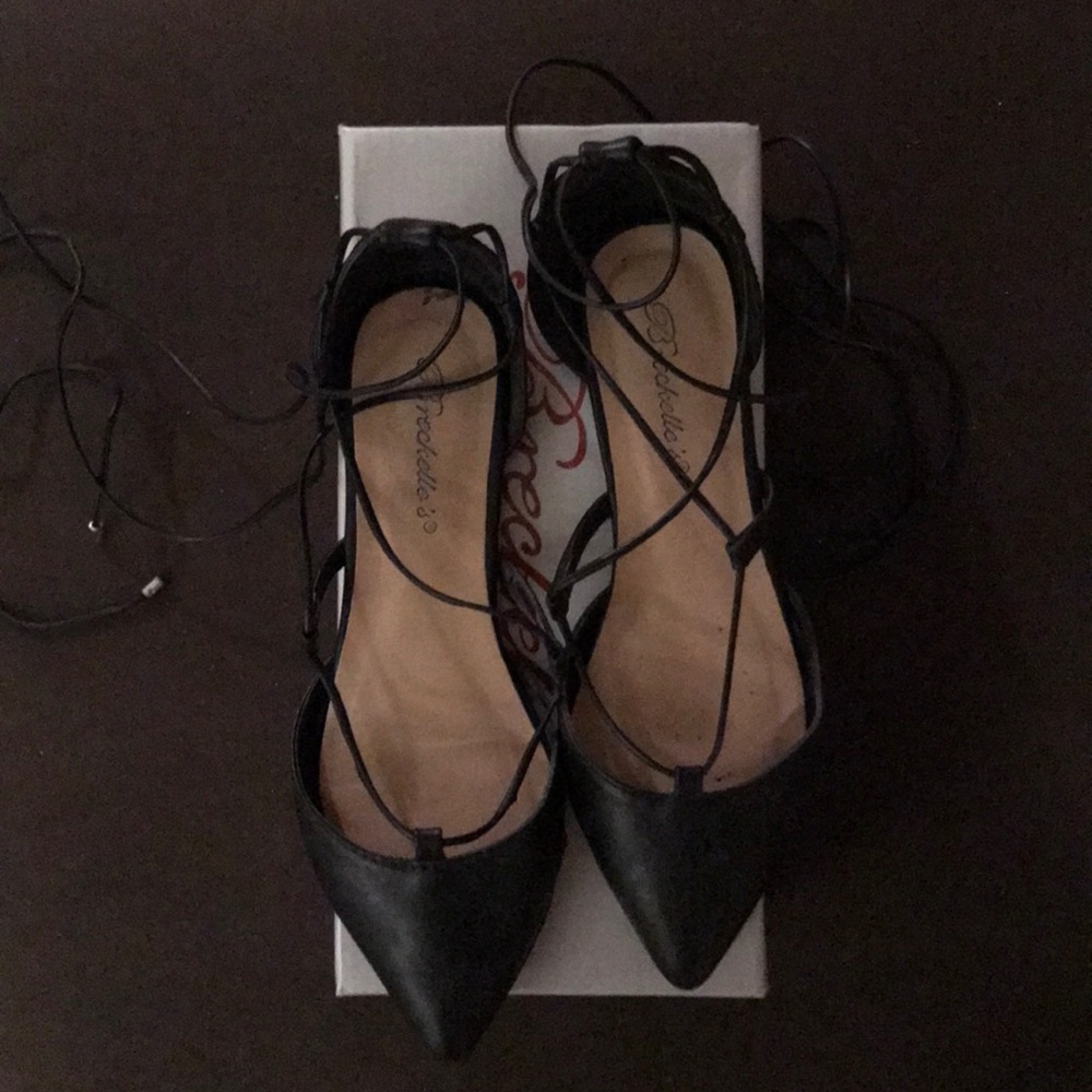 Breckelles black lace up ankle flats
